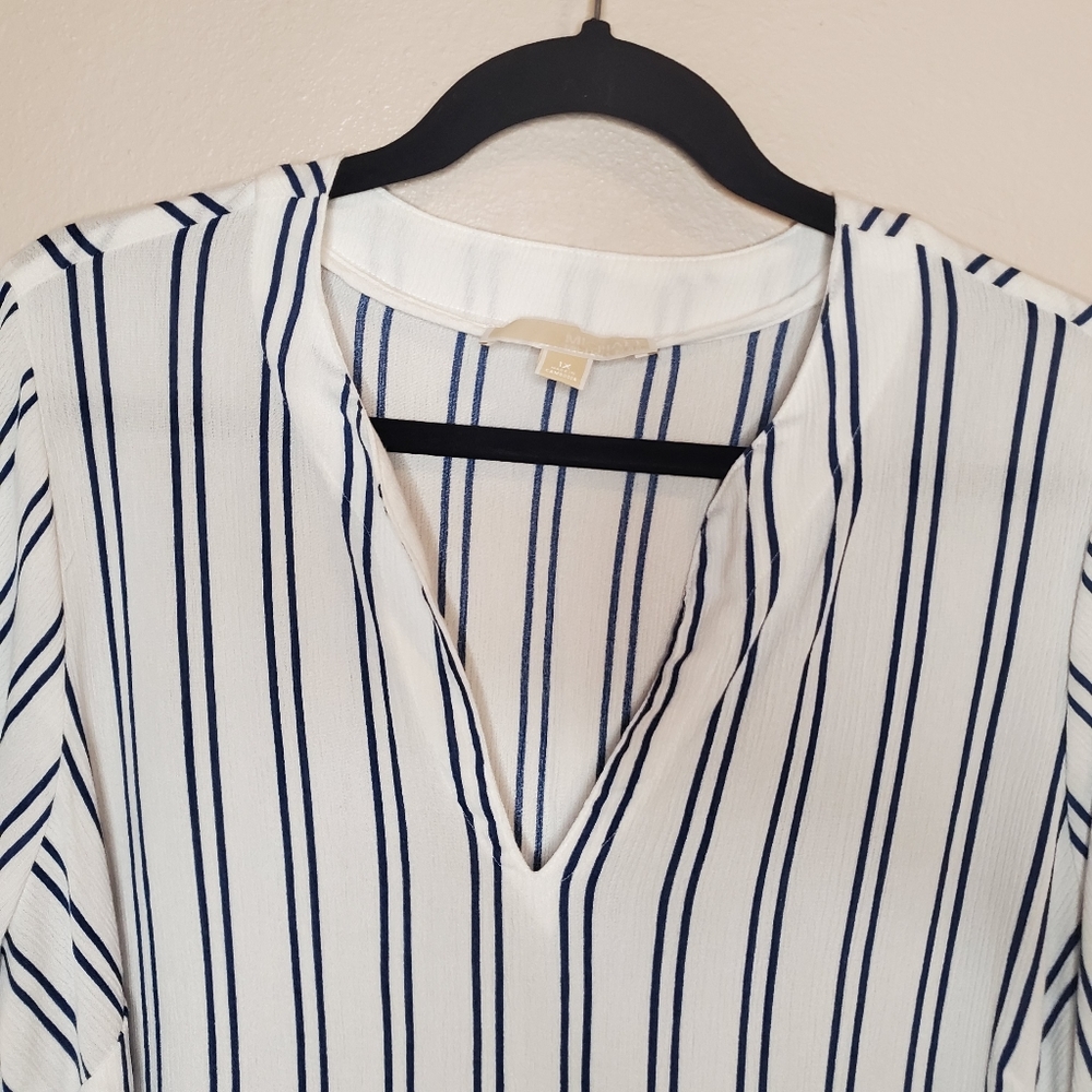 MICHAEL Michael Kors White Blouse with Navy Stripe - Picture 5 of 8